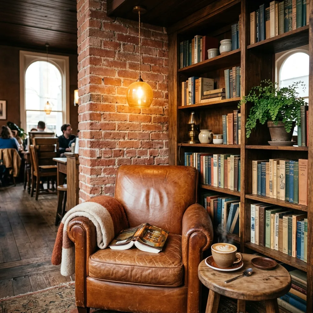 Cozy reading nook inside Haven & Grind